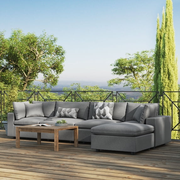 Modway Commix 5-Piece Outdoor Patio Sectional Sofa in Charcoal