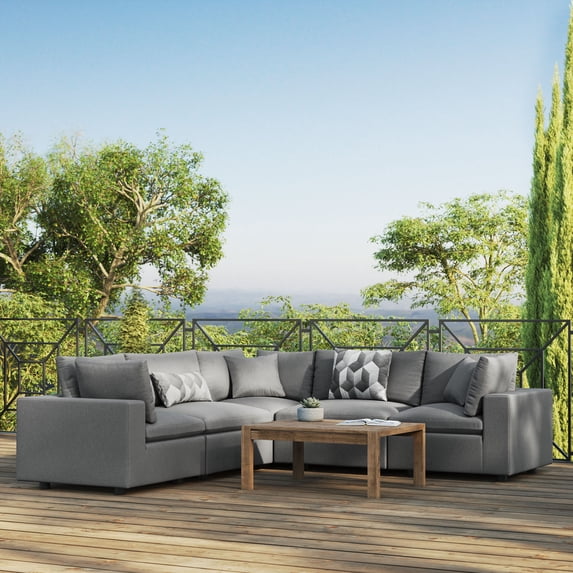 Modway Commix 5-Piece Outdoor Patio Sectional Sofa in Charcoal