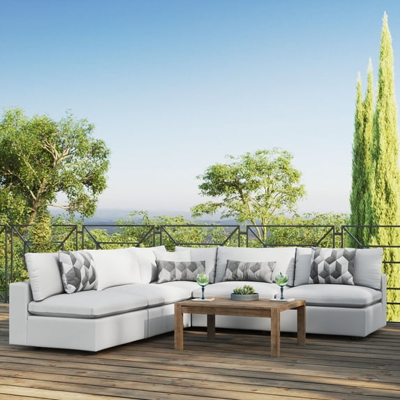 Modway Commix 5-Piece Outdoor Patio Sectional Sofa in White