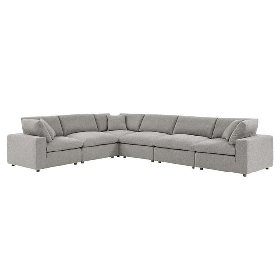 Modway Commix 6-Piece Upholstered Fabric & Wood Sectional Sofa in Light Gray