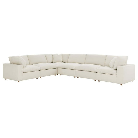 Modway Commix 6-Piece Down Filled Overstuffed Fabric Sectional Sofa Set in Beige
