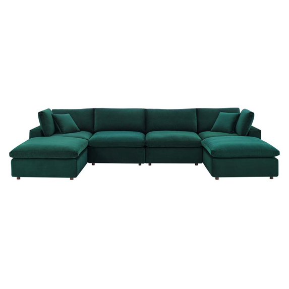 Modway Commix 6-Piece Down Filled Overstuffed Performance Velvet Sectional Sofa in Green