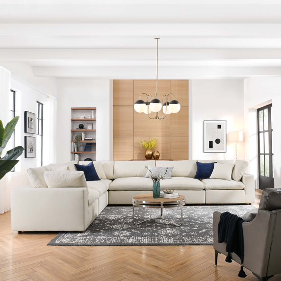 Modway Commix 6 Piece Down Filled Overstuffed Sectional Sofa Set in Light Beige