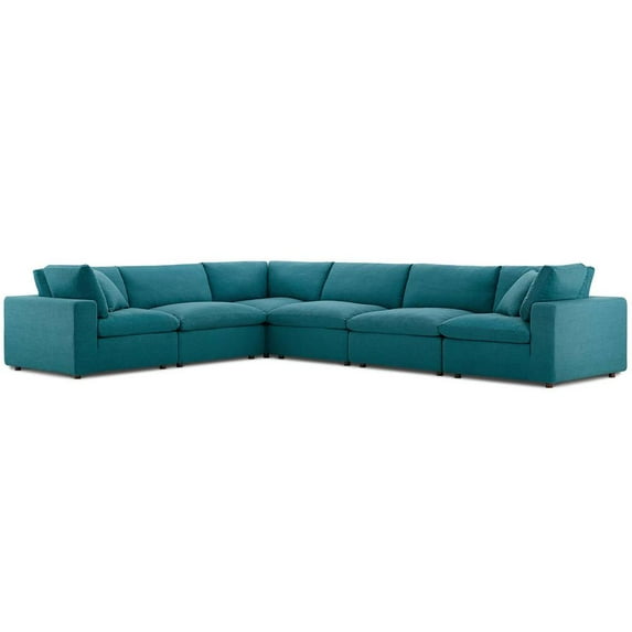 Modway Commix 6-Piece Fabric Down Filled Overstuffed Sectional Sofa Set in Teal