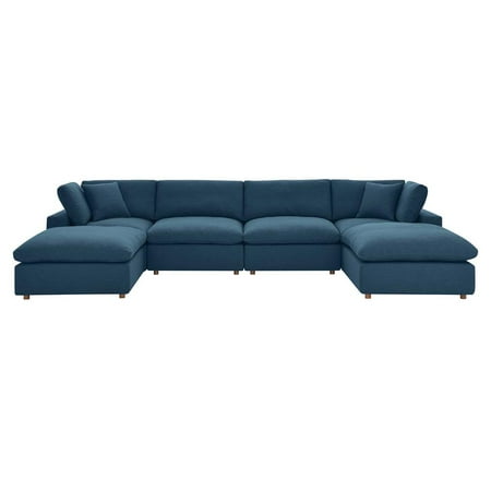 Modway Commix 6-Piece Down Filled Overstuffed Sectional Sofa in Azure
