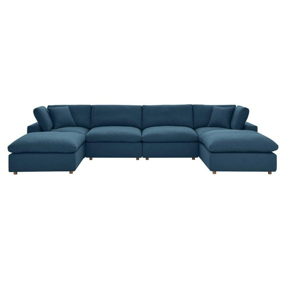 Modway Commix 6-Piece Down Filled Overstuffed Sectional Sofa in Azure