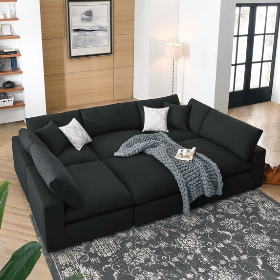 Modway Commix 6-Piece Down Filled Overstuffed Sectional Sofa in Black