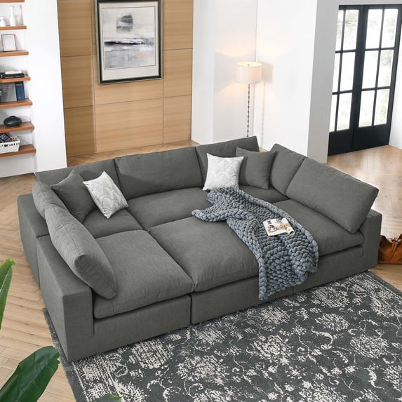 Modway Commix 6-Piece Down Filled Overstuffed Sectional Sofa in Gray