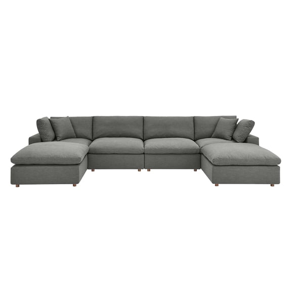 Modway Commix 6-Piece Down Filled Overstuffed Sectional Sofa in Gray