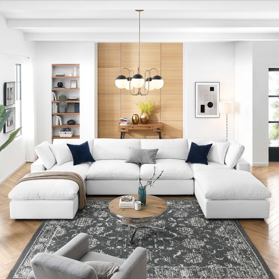 Modway Commix 6-Piece Down Filled Overstuffed Sectional Sofa in Pure White