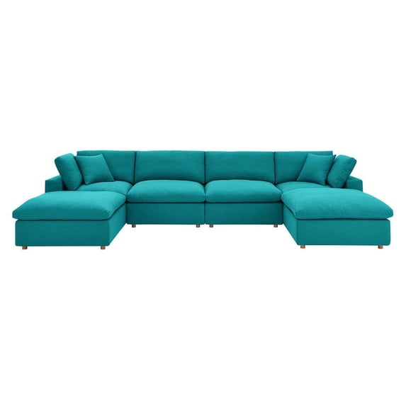Modway Commix 6-Piece Down Filled Overstuffed Sectional Sofa in Teal