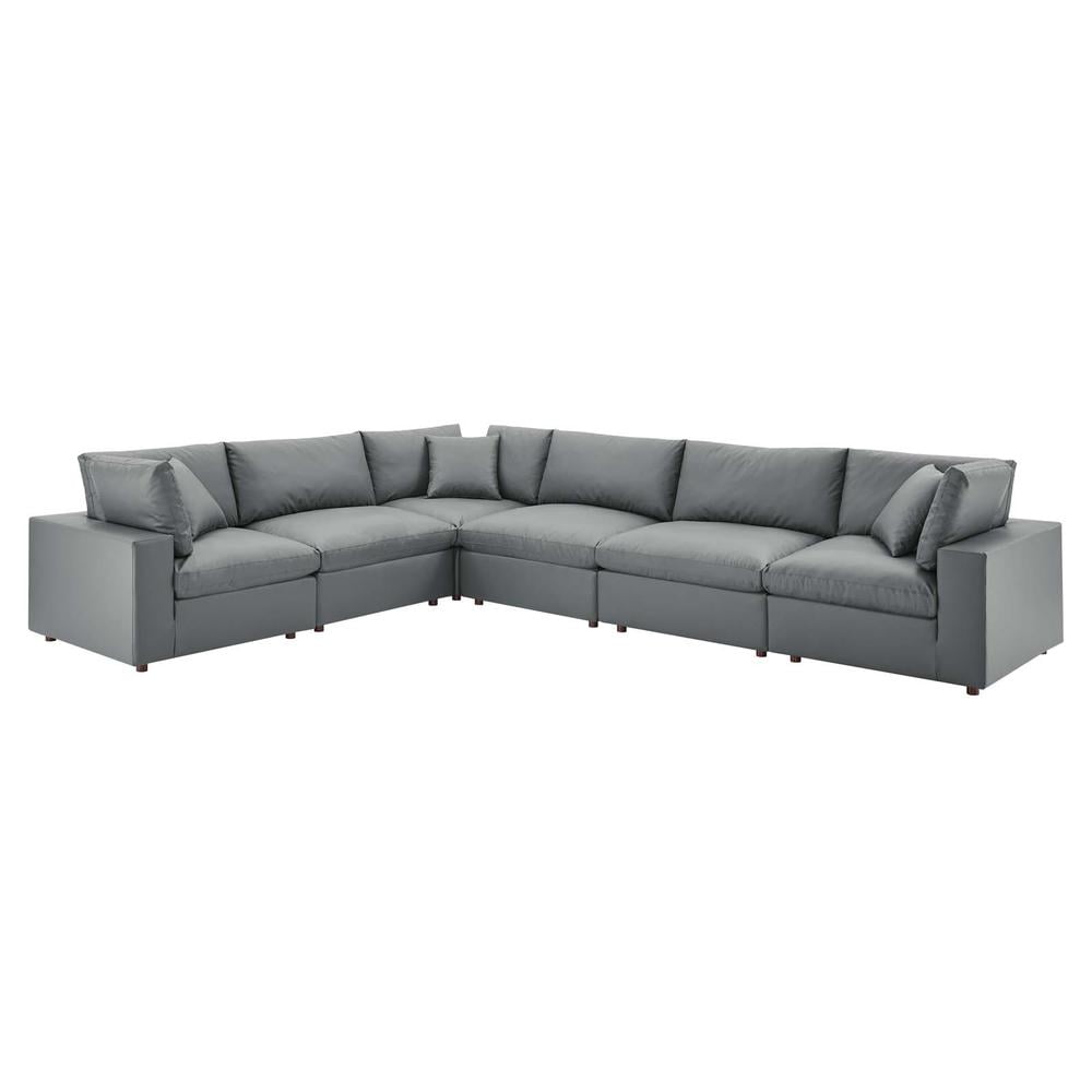 Gray Faux Leather Six-Piece Sectional Sofa with Down Fill Cushions