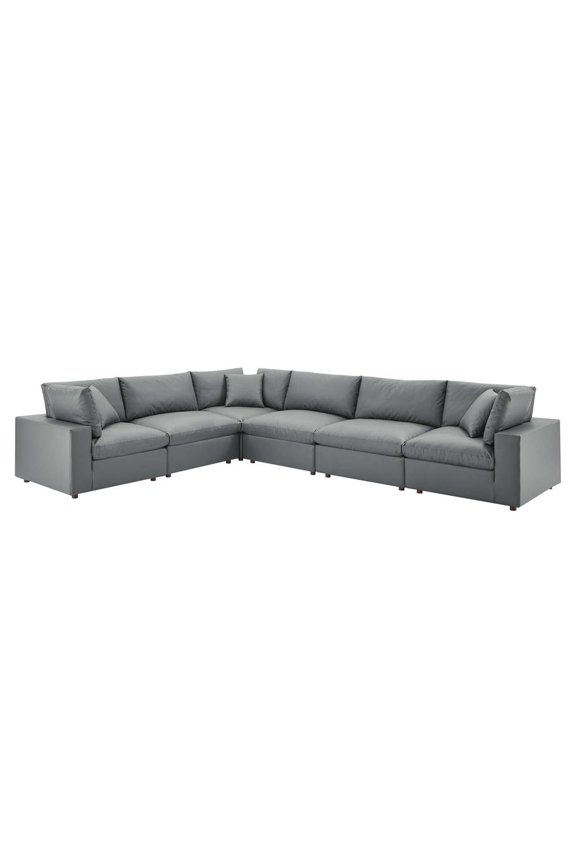 Commix 6-Piece Modern Faux Leather Sectional Sofa in Gray
