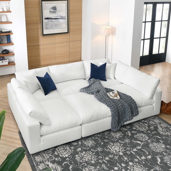Modway Commix 6-Piece Modern Fabric Overstuffed Sectional Sofa in Pure White