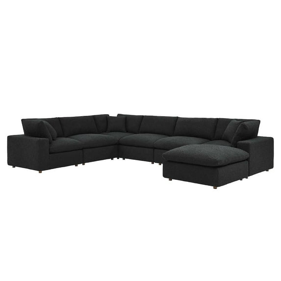Modway Commix 7-Piece Down Filled Overstuffed Boucle Sectional Sofa in Black