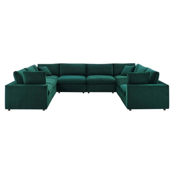 Modway Commix 8-Piece Down Filled Overstuffed Performance Velvet Sectional Sofa in Green