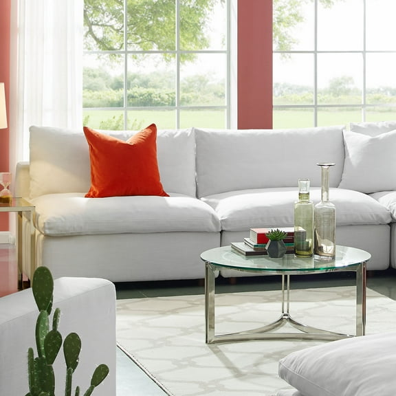 Modway Commix Down Filled Overstuffed 2-Piece Armless Sectional Loveseat in White