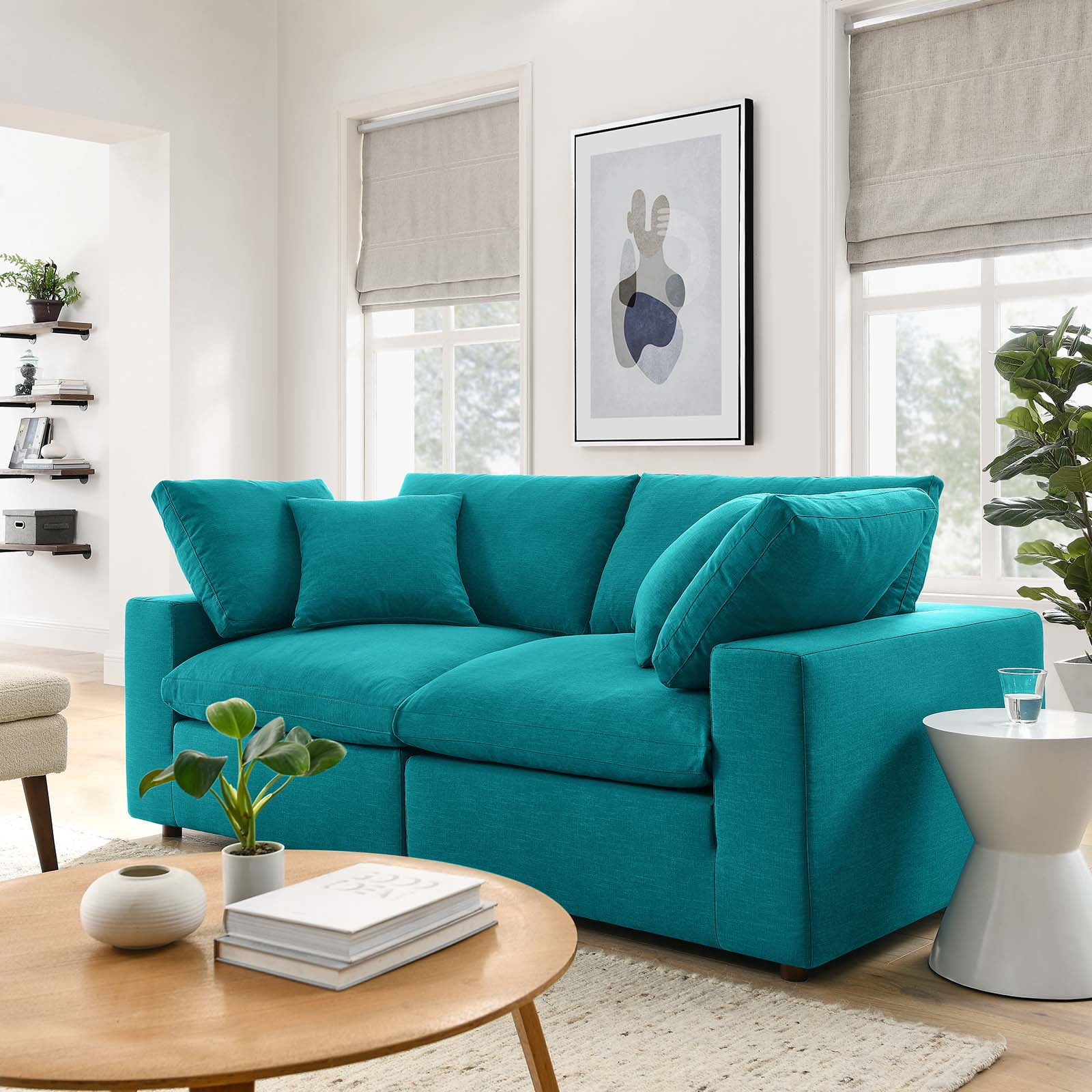 Overstuffed 2 Piece Sectional Sofa Set