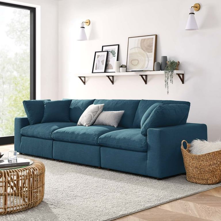 Modway Commix Down Filled Overstuffed 3 Piece Sectional Sofa Set in Azure
