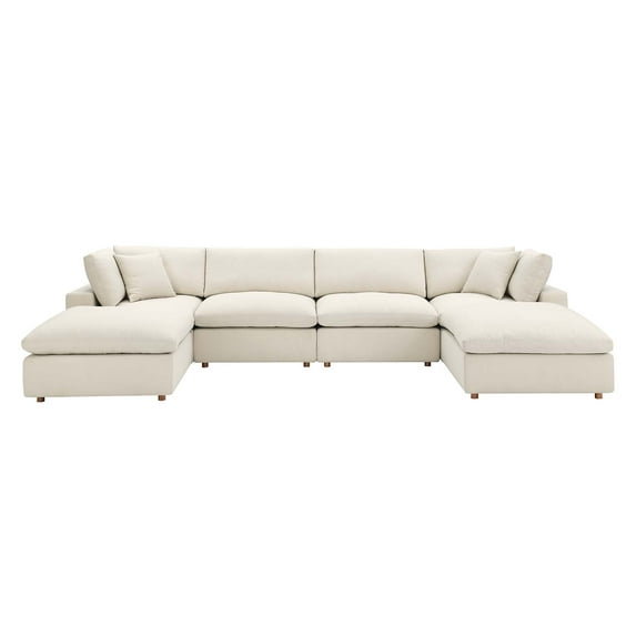 Modway Commix 6-Piece Fabric Down Filled Sectional Sofa in Light Beige