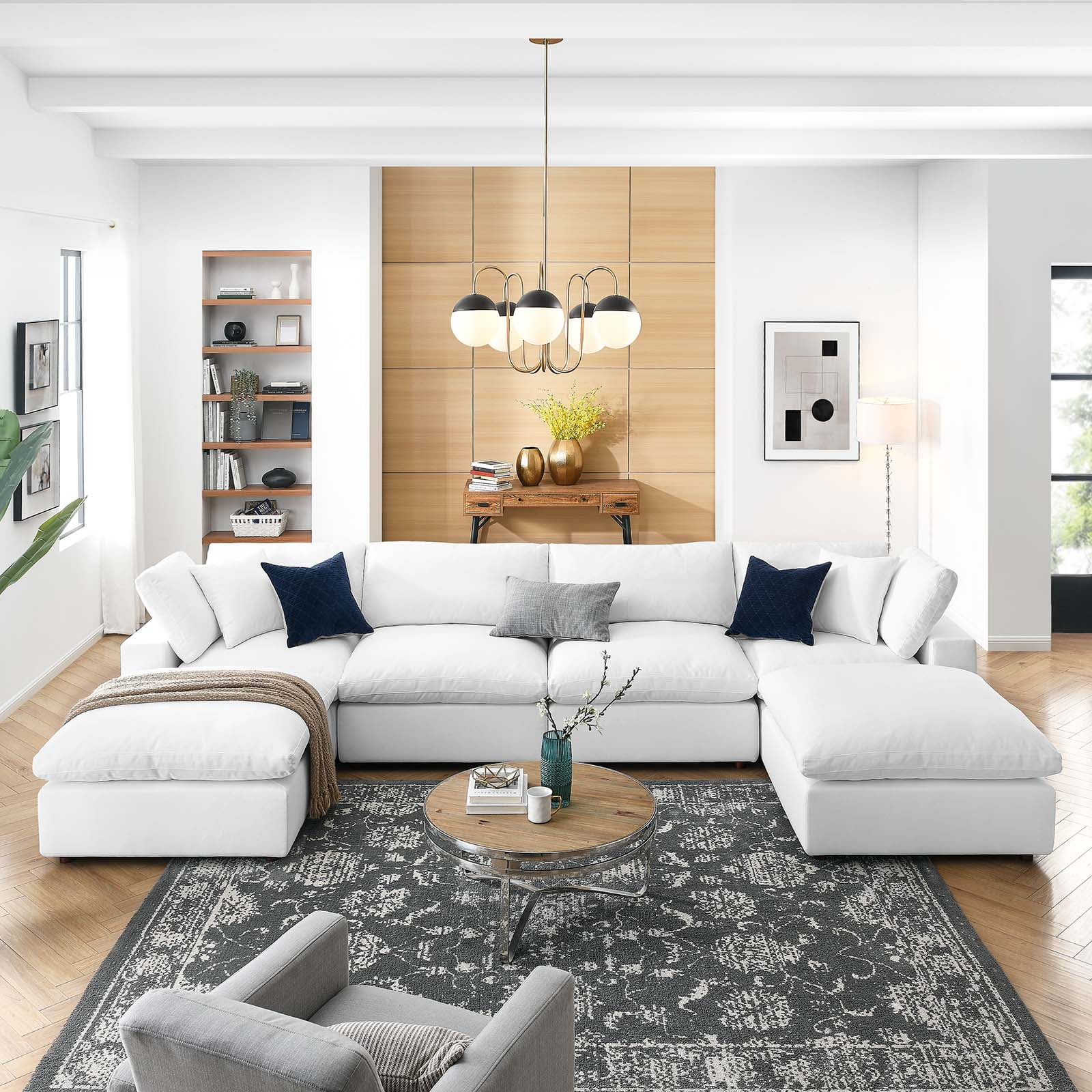 Modway Commix Down Filled Overstuffed 6Piece Sectional Sofa in Pure