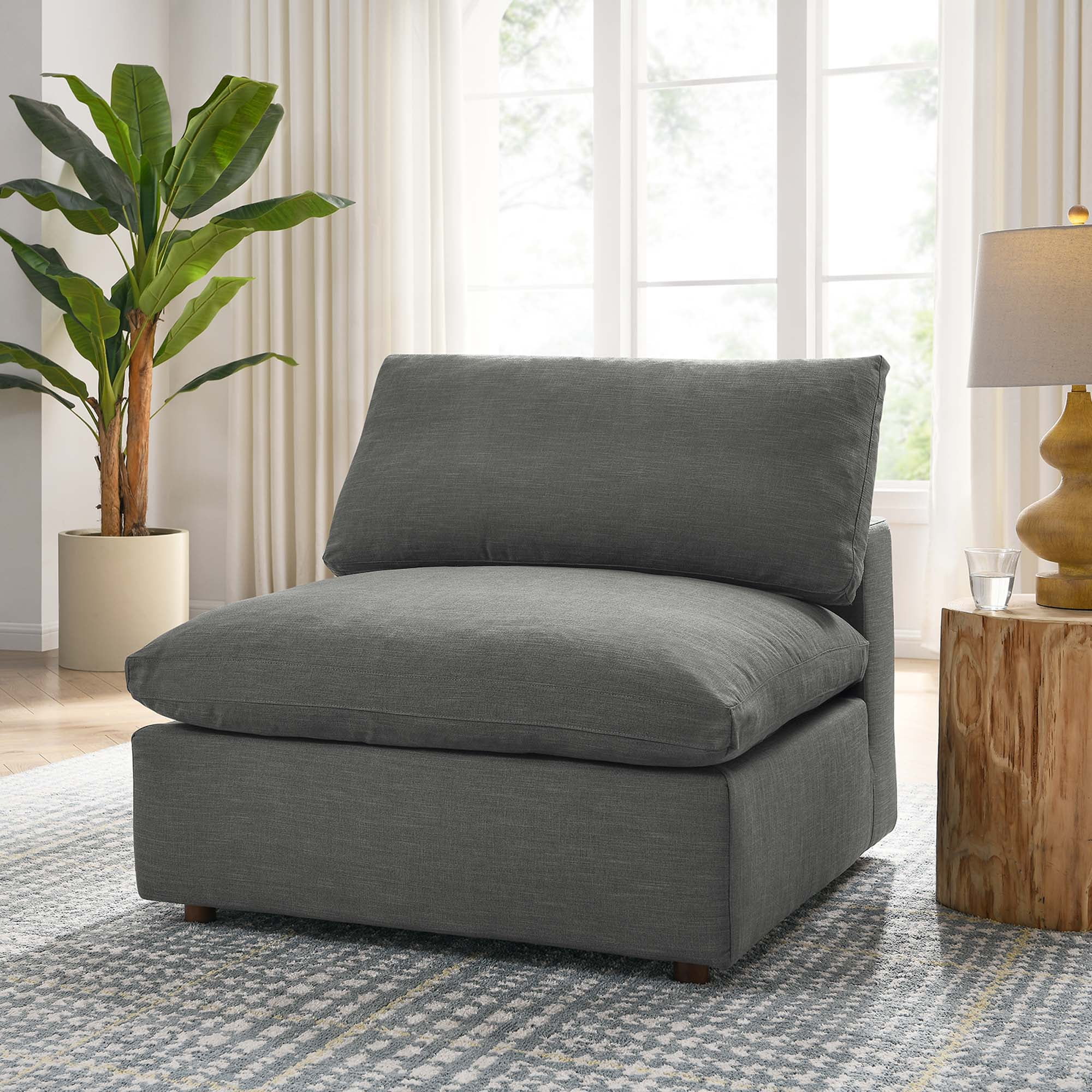 Plush Over-stuffed Armless Lounge Chair in Soft Gray