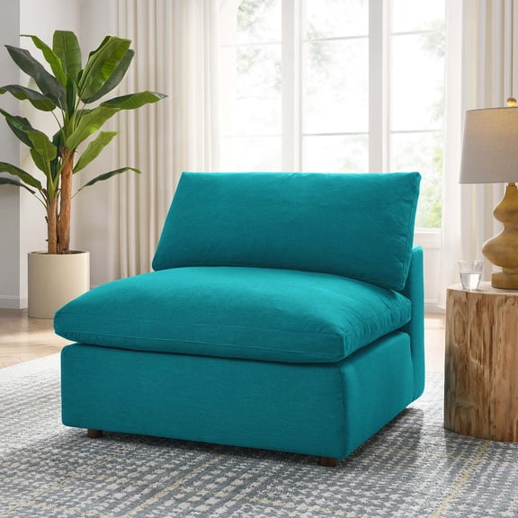 Modway Commix Fabric Down Filled Overstuffed Armless Chair in Teal
