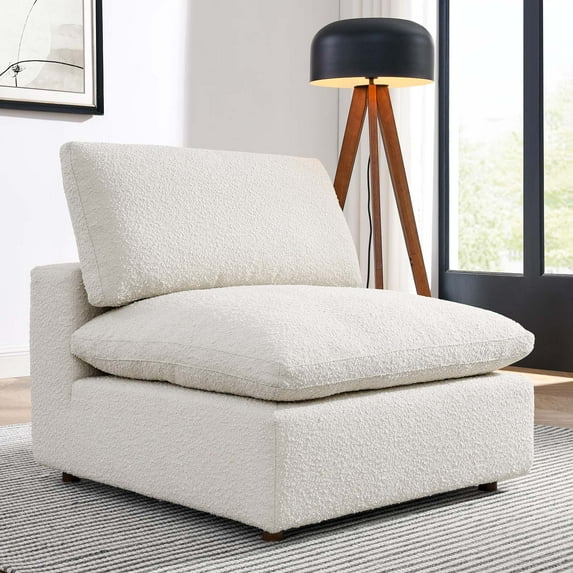 Commix Down Filled Overstuffed Boucle Fabric Armless Chair in Ivory