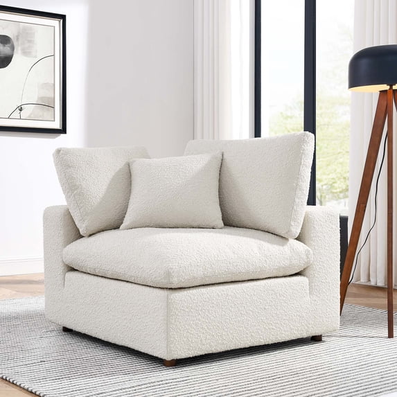 Modway Commix Upholstered Boucle Fabric Corner Chair in Ivory