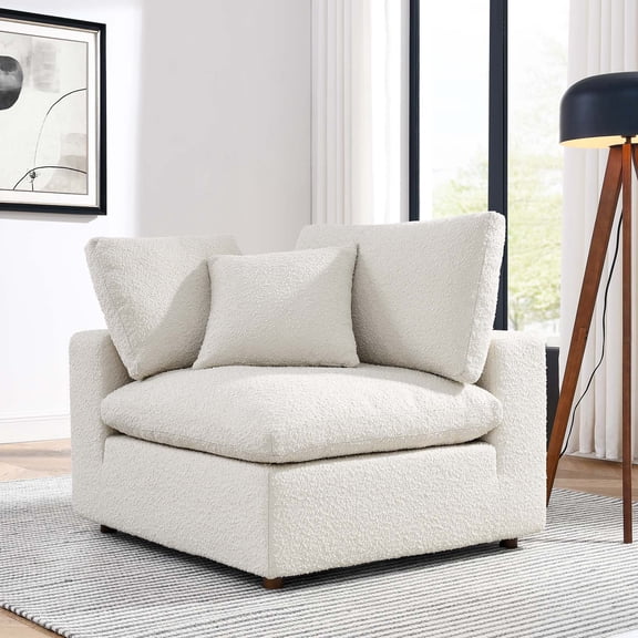 Modway Commix Upholstered Boucle Fabric Corner Chair in Ivory