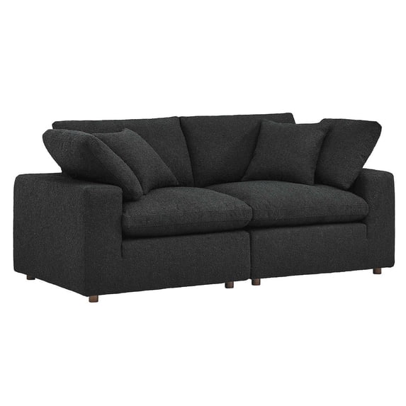 Modway Commix Down Filled Overstuffed Boucle Fabric Loveseat in Black