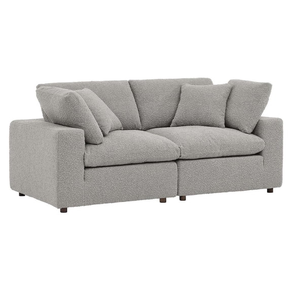 Commix Down Filled Overstuffed Boucle Fabric Loveseat in Light Gray