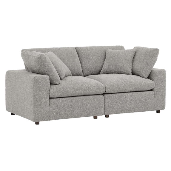 Commix Down Filled Overstuffed Boucle Fabric Loveseat in Light Gray