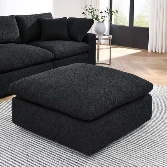 Modway Commix Upholstered Boucle Fabric & Solid Wood Ottoman in Black