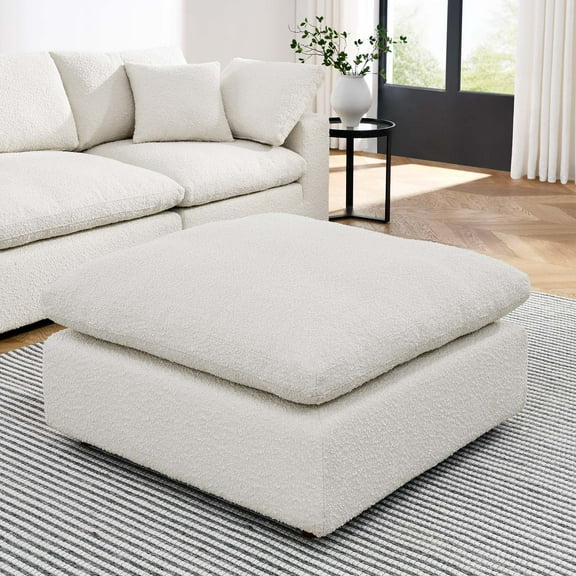 Modway Commix Down Filled Overstuffed Boucle Fabric Ottoman in Ivory