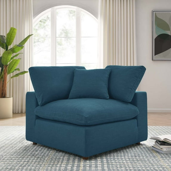 Modway Commix Fabric Down Filled Overstuffed Corner Chair in Azure