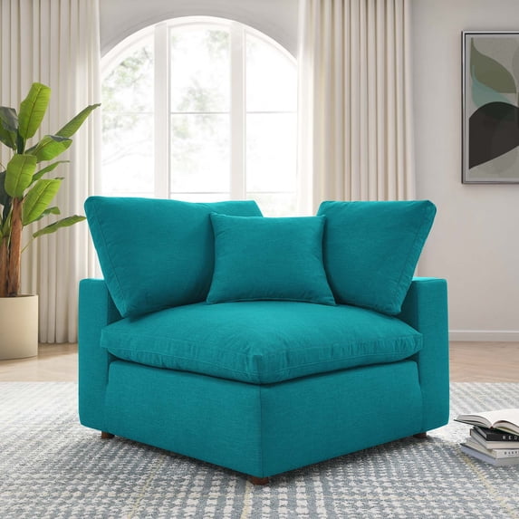 Modway Commix Fabric Down Filled Overstuffed Corner Chair in Teal