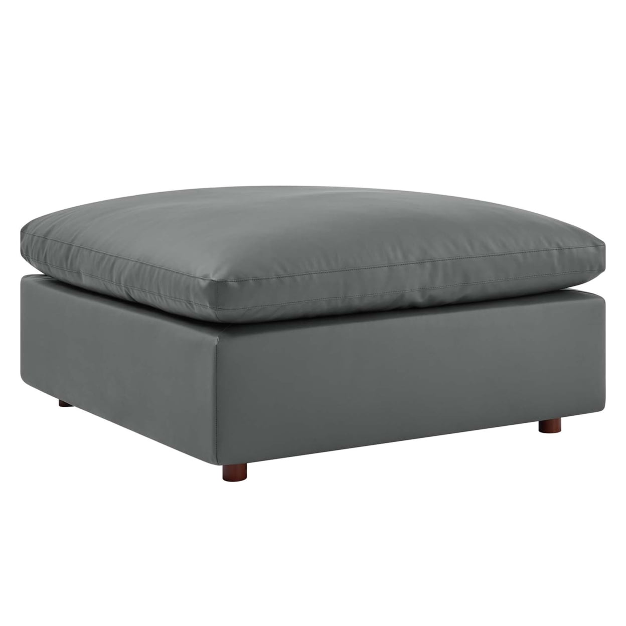 Luxurious Gray Vegan Leather Plush Ottoman, 39"L x 19"H