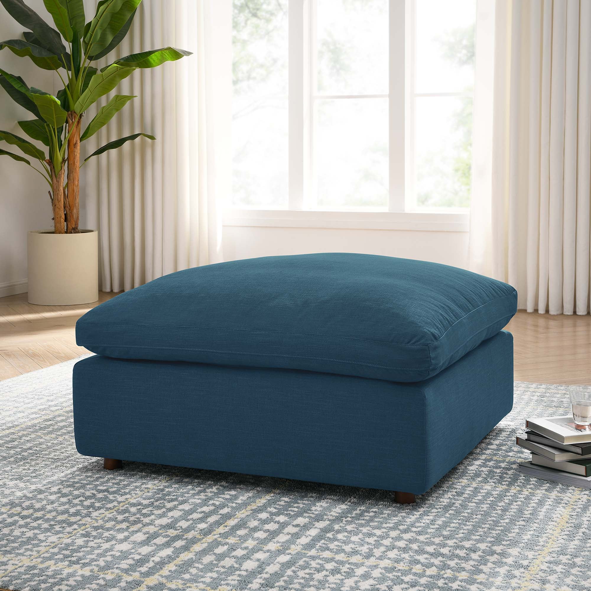 Commix Azure Overstuffed Down-Filled Ottoman