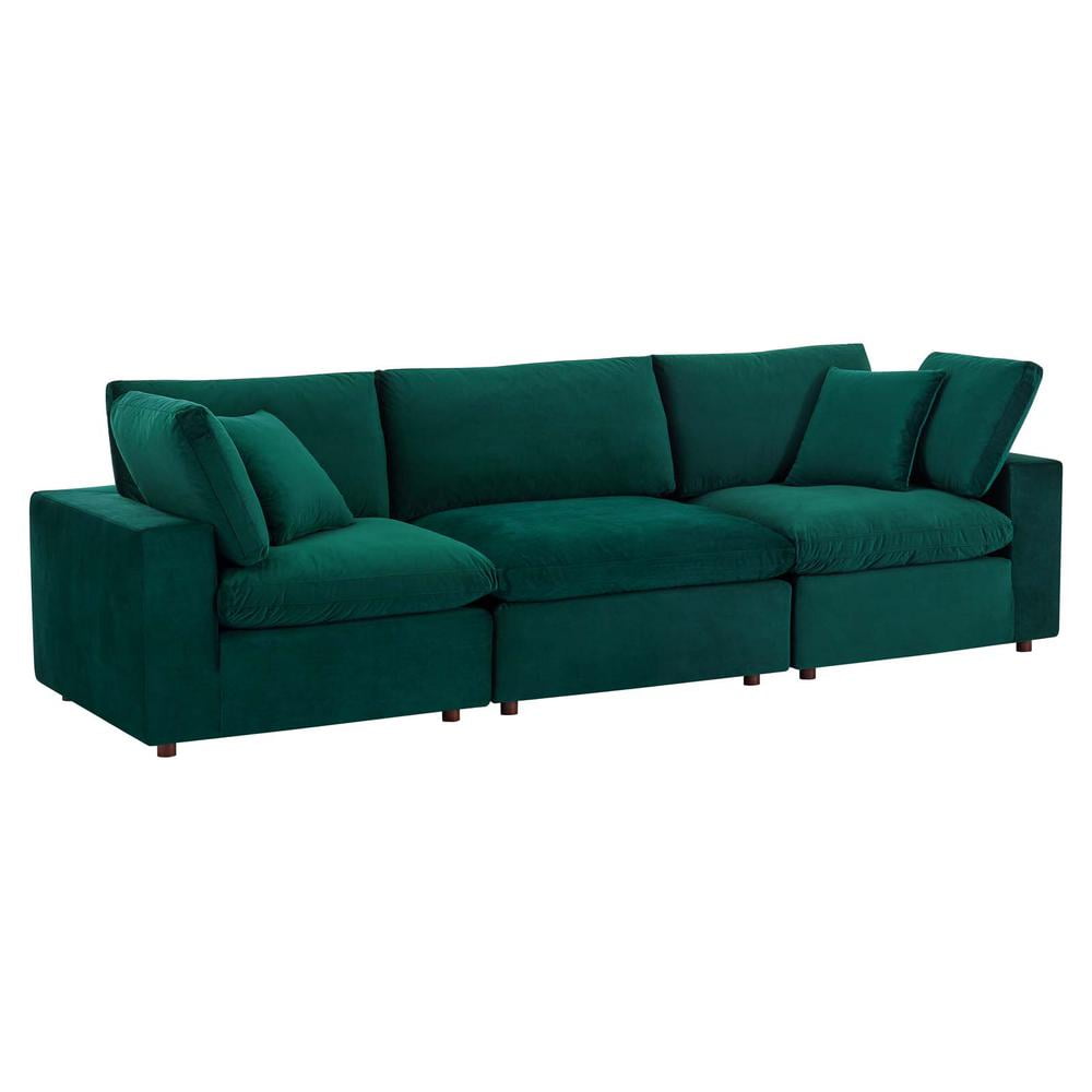 Luxurious Green Velvet 3-Seater Sofa with Down Fill Cushions