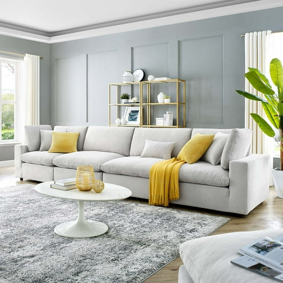 Modway Commix Down Filled Overstuffed Performance Velvet 4-Seater Sofa in Light Gray