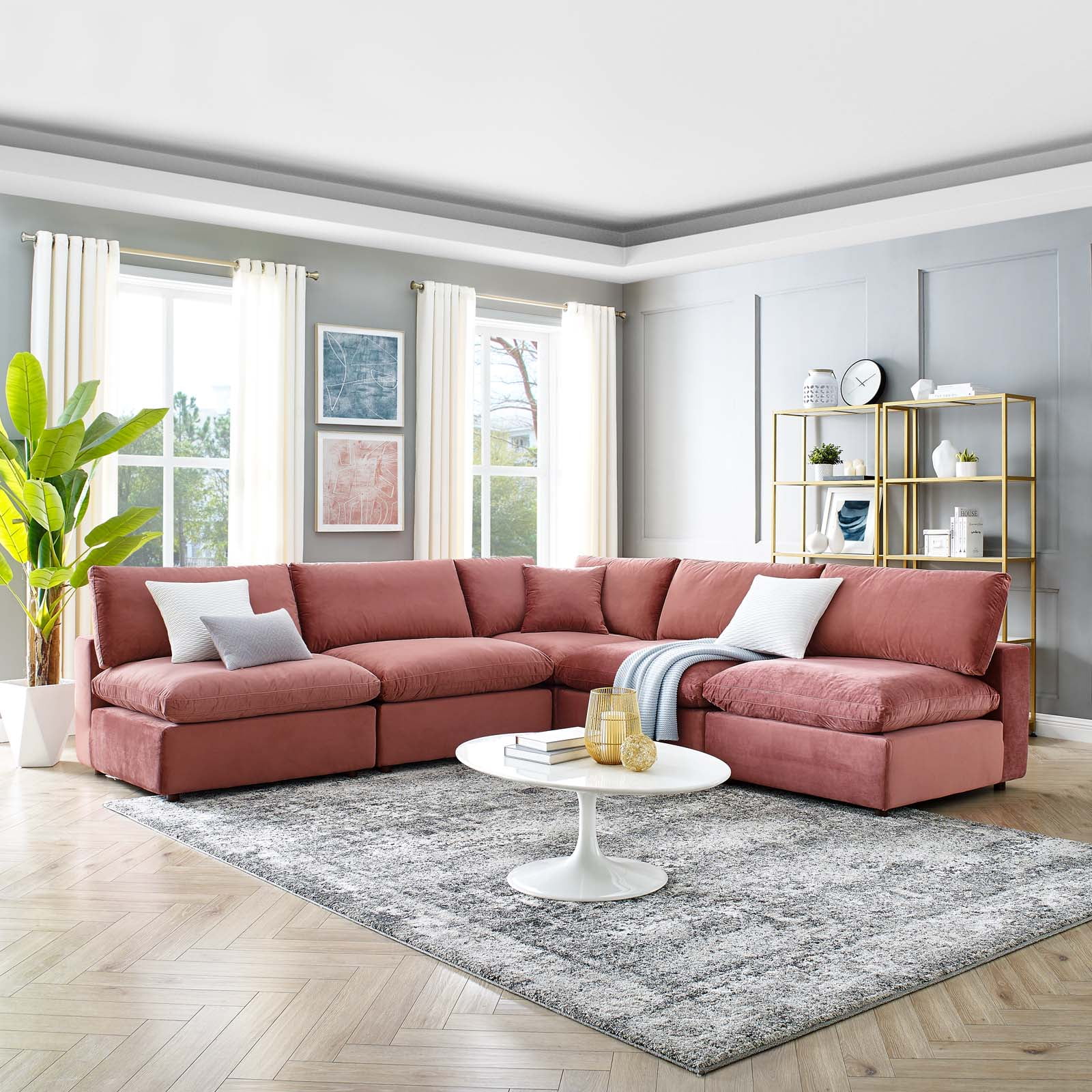 Piece Sectional Sofa In Dusty Rose