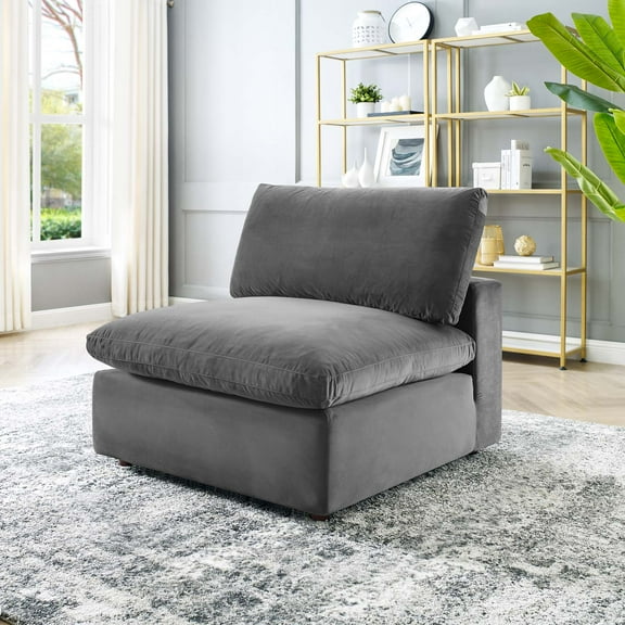 Modway Commix Down Filled Overstuffed Performance Velvet Armless Chair in Gray
