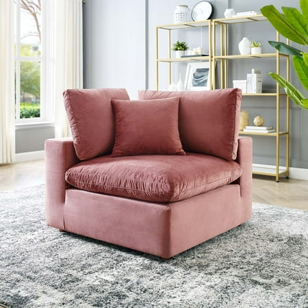 Modway Commix Down Filled Performance Velvet Corner Chair in Dusty Rose Pink