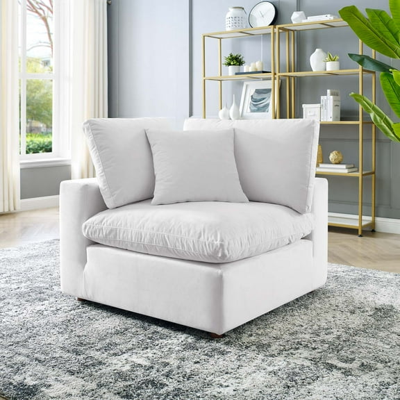 Modway Commix Down Filled Overstuffed Performance Velvet Corner Chair in White