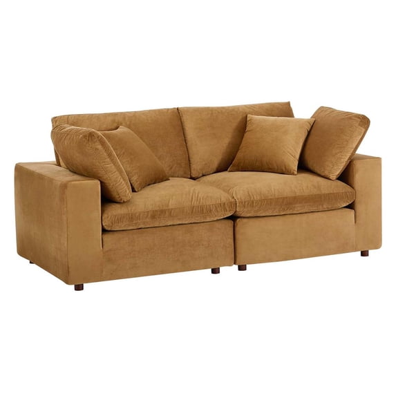 Modway Commix Down Filled Overstuffed Performance Velvet Loveseat in Cognac