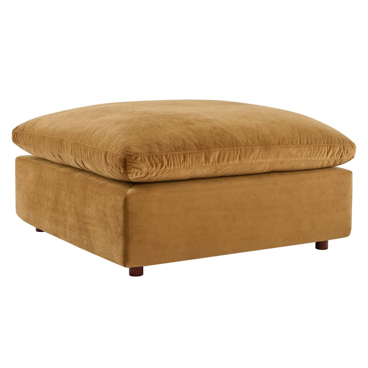 Cognac Brown Luxe Performance Velvet Overstuffed Ottoman