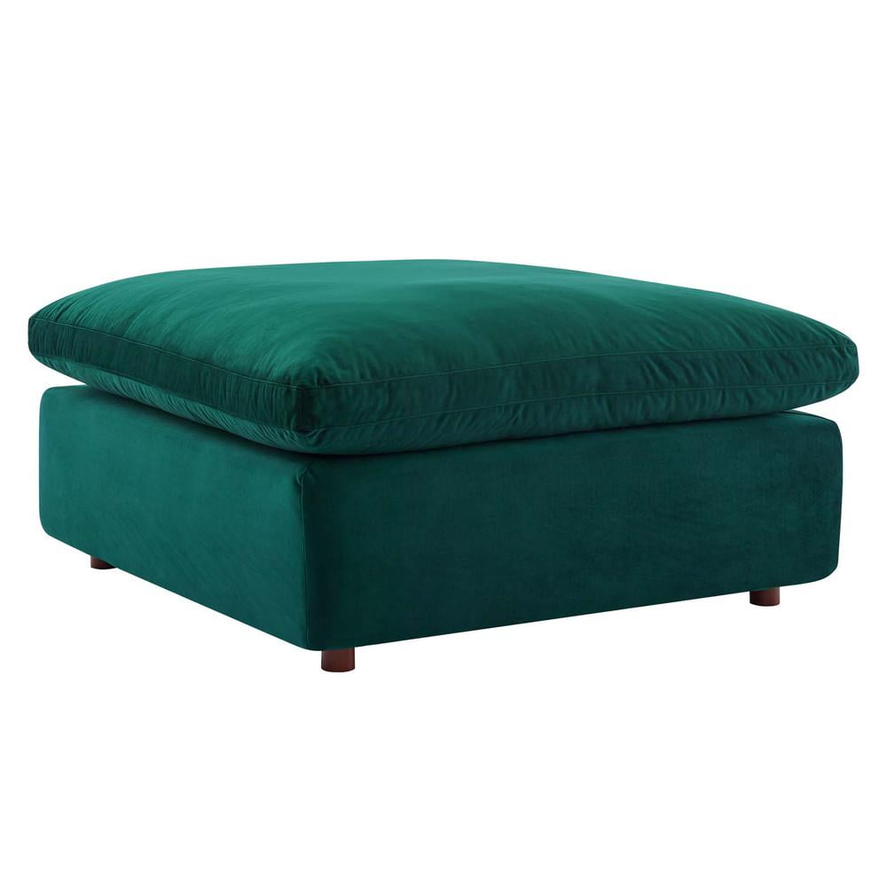 Plush Green Performance Velvet Overstuffed Ottoman 40"x19"