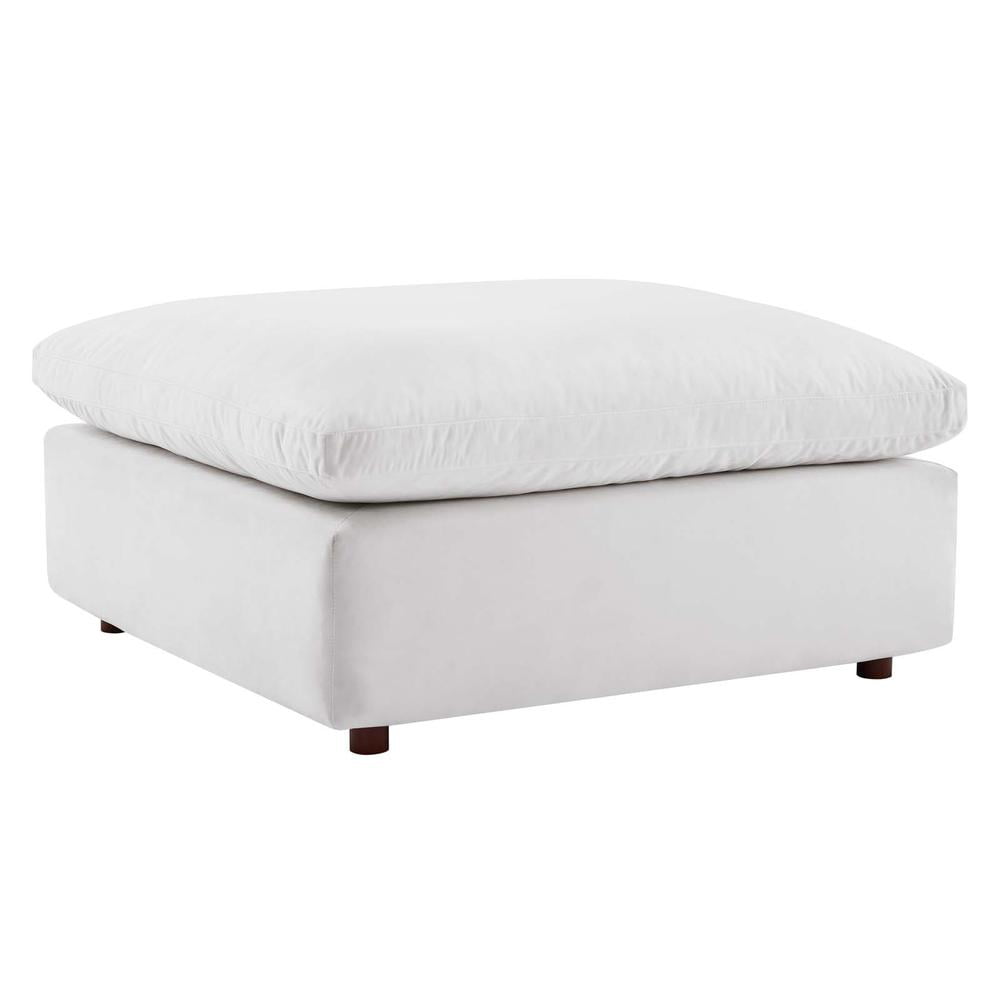 White Velvet Overstuffed Ottoman with Down Filled Cushions