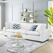 Modway Commix Down Filled Overstuffed Vegan Leather 3-Seater Sofa in White